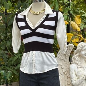 Elegant Black and White Striped Women's Blouse